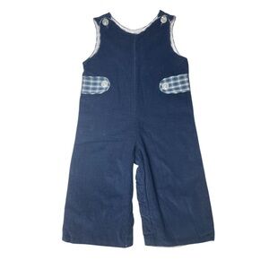 Anvy Kids Navy Corduroy Plaid Side Tab Jon Jon 24m